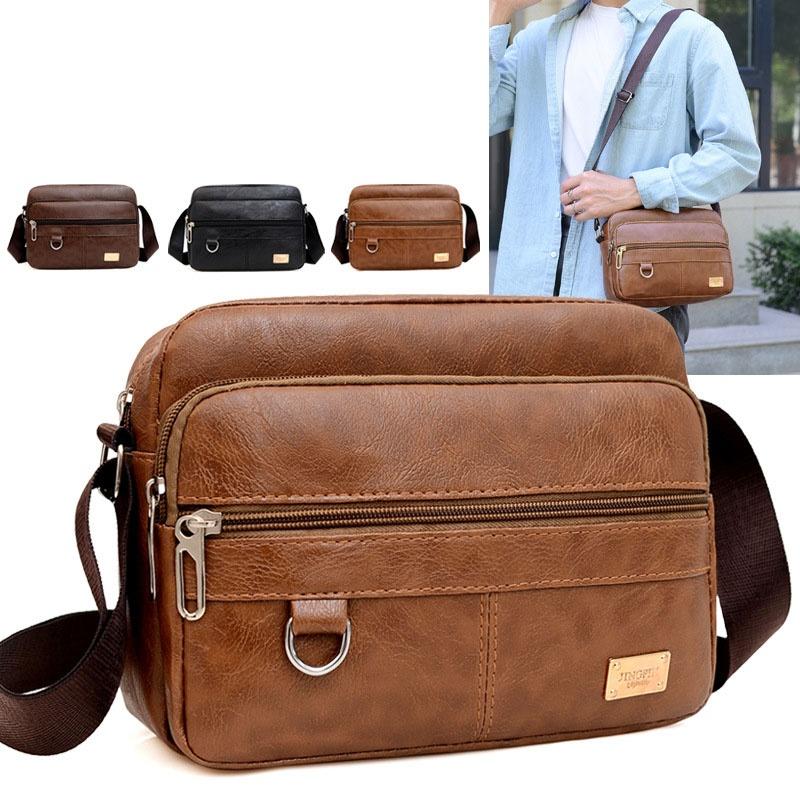 Leather Work Bag Mens - レザーメンズスリングバッグメッセンジャーショルダークロスボディバッグ大容量ハンドバッグ多機能ワークバッグ