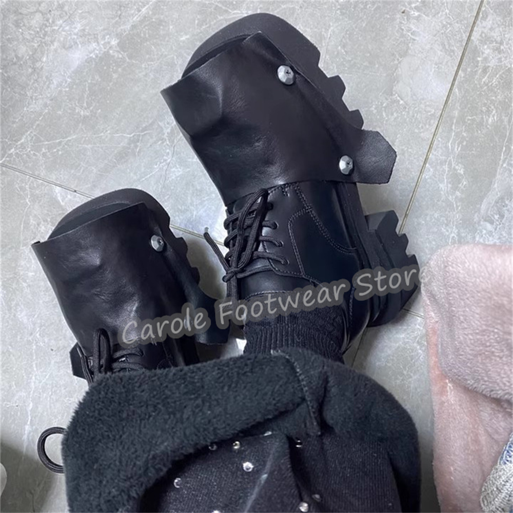 Leatherwork Rivets - ファッションスクエアトゥチャンキーボトムダービーシューズ男性用リベット装飾レースアップ高増加レースアップローファー男性ウエスタンオックスフォード