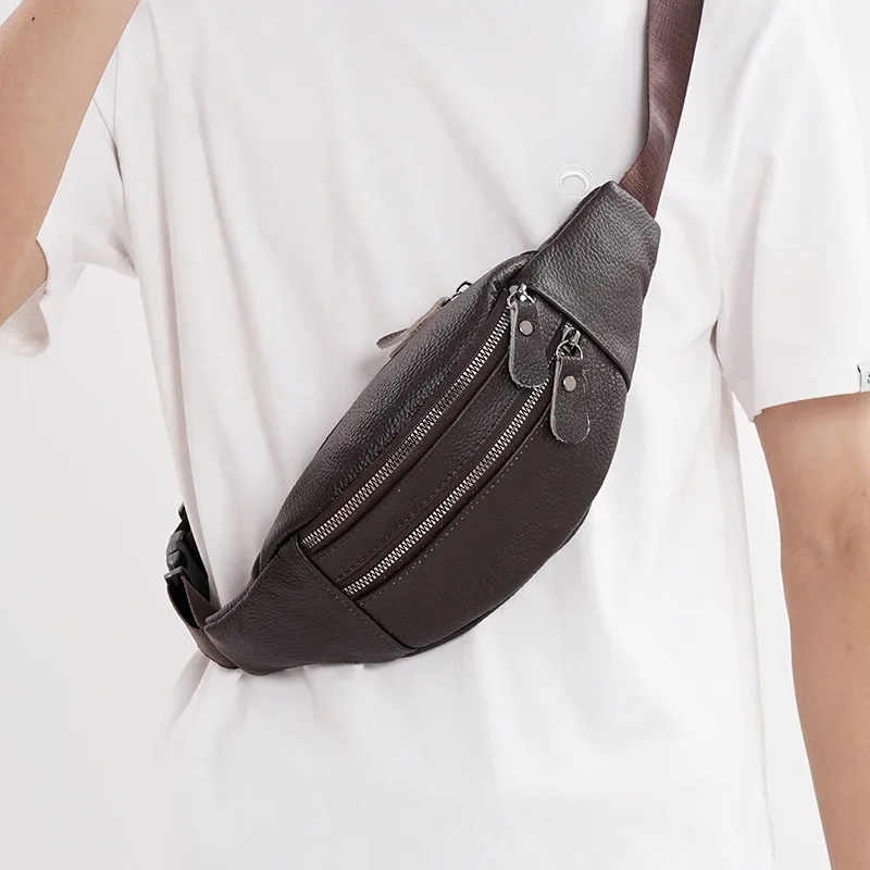 Leather Work Bag Mens - 本革メンズウエストバッグ多機能チェストパッククロスボディバッグ、高級牛革ファニーパック、仕事、旅行、スポーツに最適