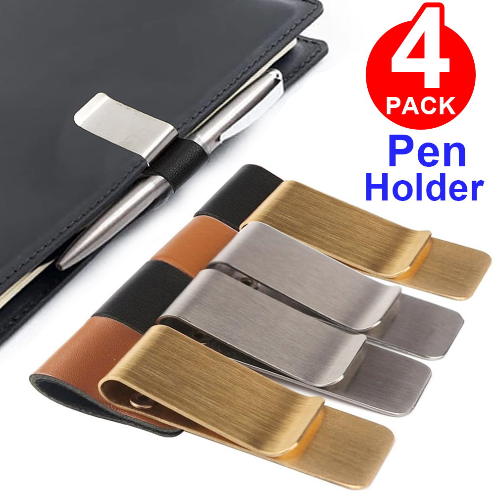 Leather Work Folder - 手作り革製真鍮ステンレス鋼ペンホルダークリップジャーナルノートブックブックマークペーパーフォルダーライティングオフィス用品ペンループ