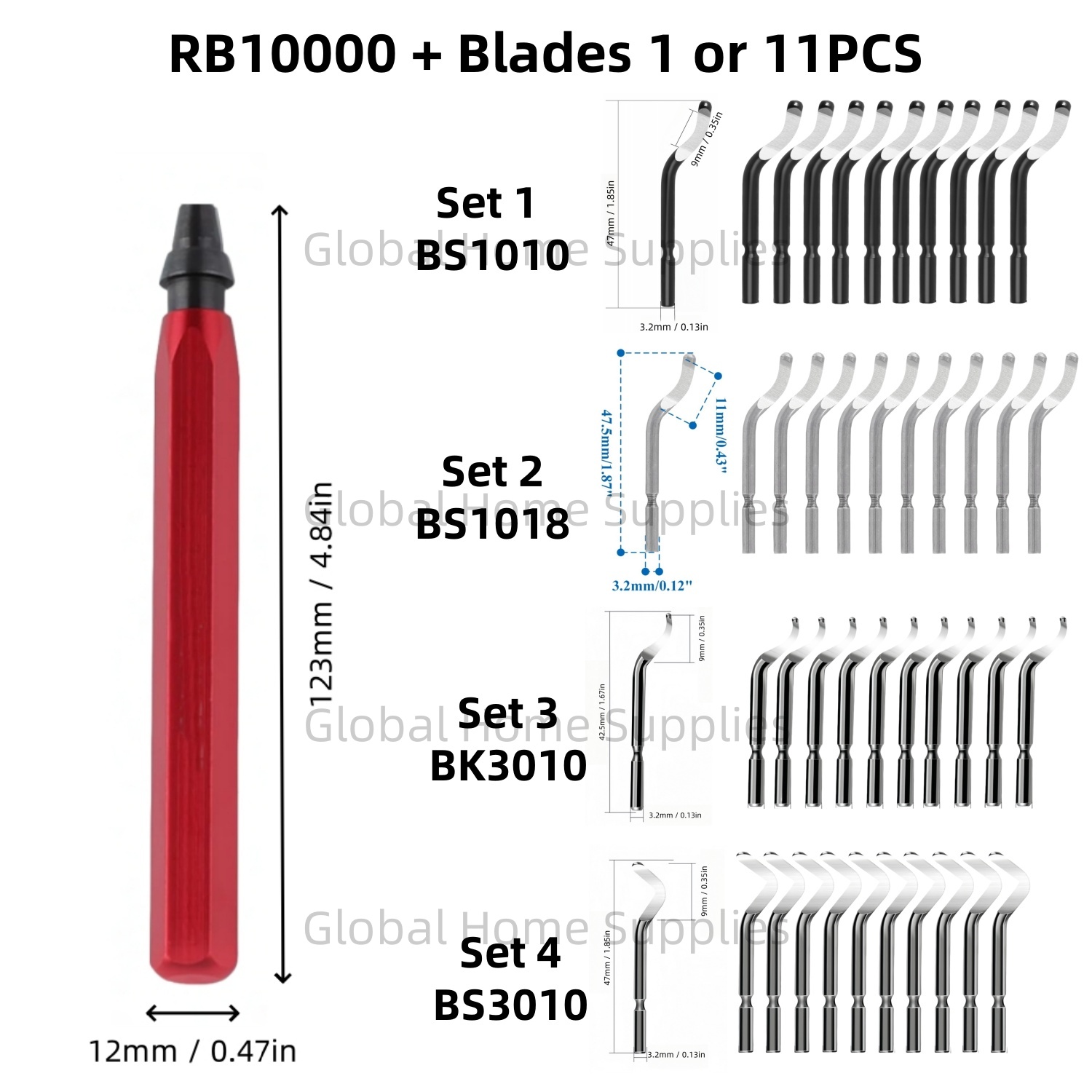 Swivel Knife Tool - バリ取り工具セット RB1000 回転刃付き 1本または11本セット BS1010 BS1018