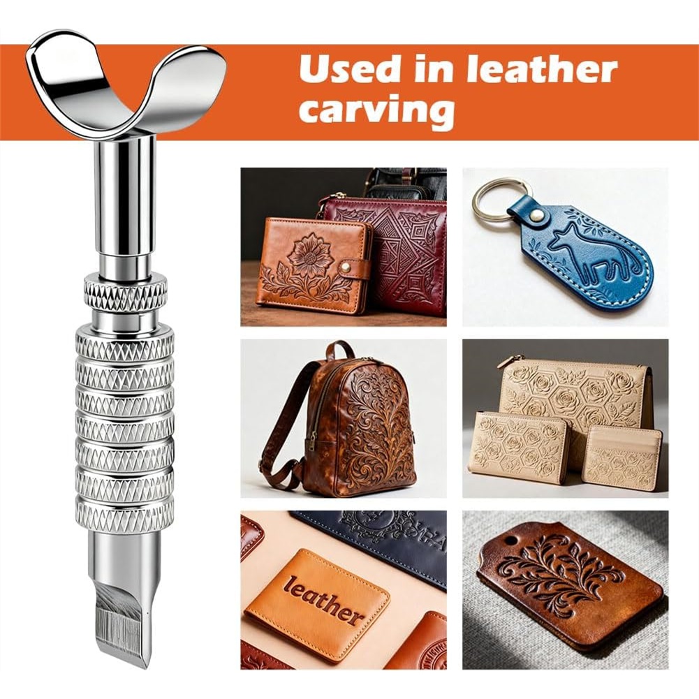 Swivel Knife Tool - 革製回転ナイフ、彫刻や刻印用に調整可能、交換可能な刃3枚、DIY手作り革彫りツール