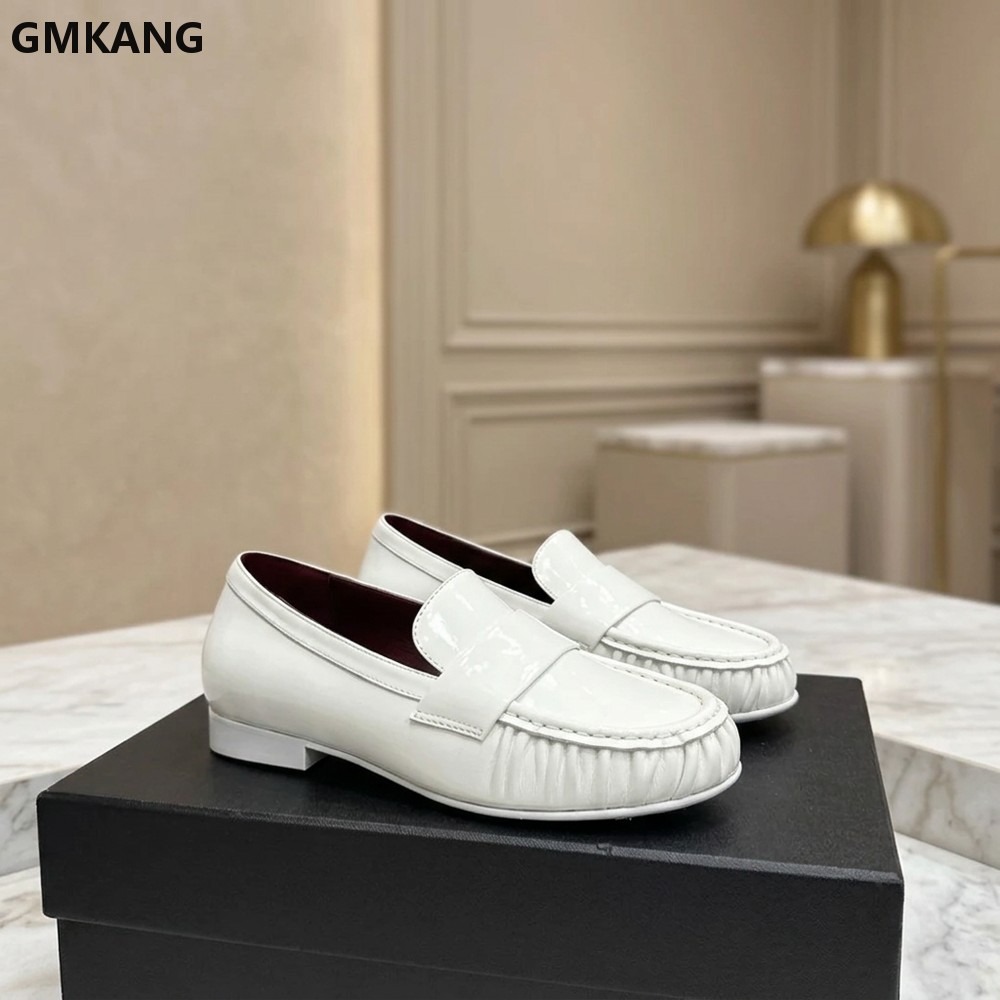 Leather Work Flats Women - レディース本革ローファー、ローヒール、滑り止め、厚底、通勤靴、快適なスリップオン、カジュアルワークフラットシューズ