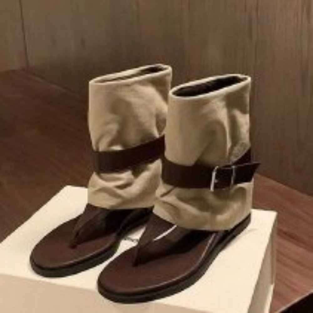 Belt Buckle Blank - 女性用ヴィンテージカラーブロックトゥリングサンダル、ベルトバックル付き折りたたみ式スエードローマンブーツ、フラットヒールグラディエーターシューズ