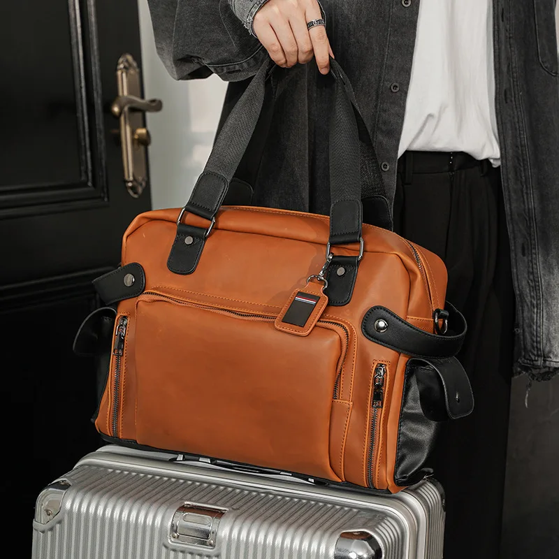Leather Work Bag Mens - トレンディなメンズショルダーバッグレトロ高級クレイジーホースレザークロスボディバッグ男性ハンドバッグブランドビジネスメンズメッセンジャーバッグブリーフケース