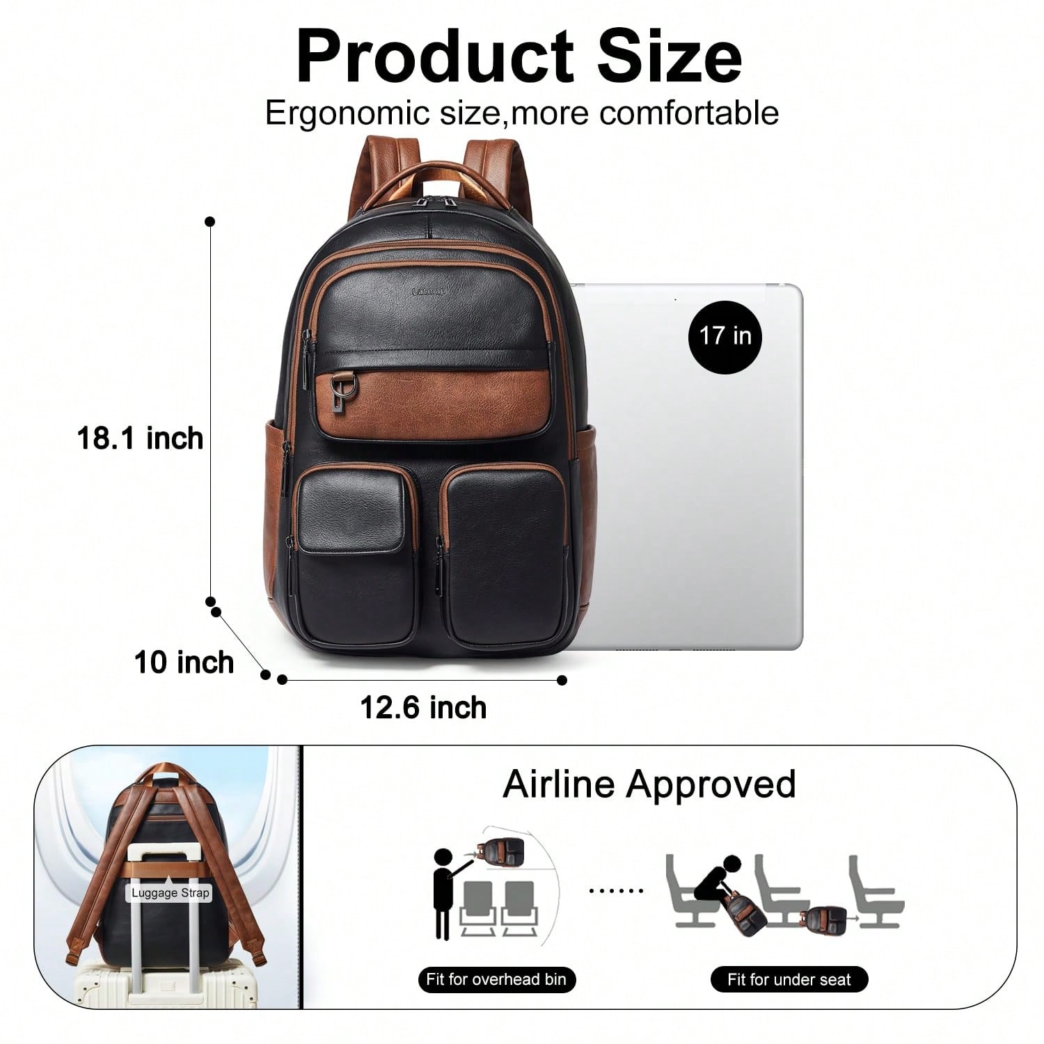 LATMAP ヴィーガンレザーバックパック レディース メン - Leather Work Womens Backpack のレビューと価格