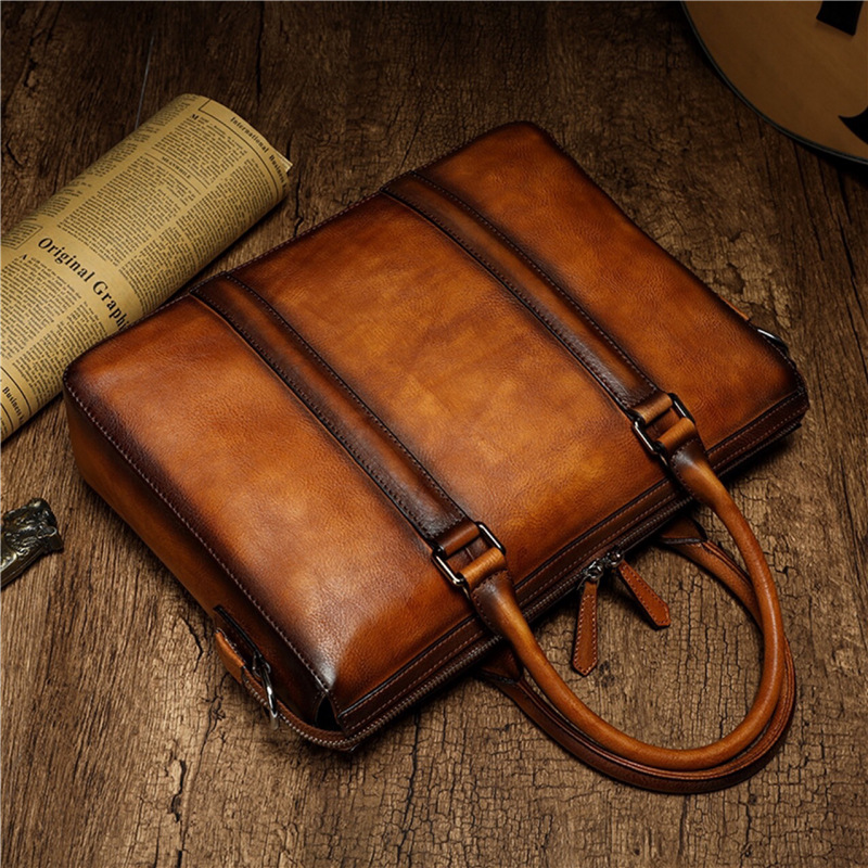 YETTIES ビジネス トップグレインレザー ブリーフケー - Leather Work Bag Mens のレビューと価格