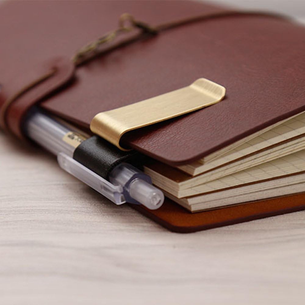 手作り革製真鍮ステンレス鋼ペンホルダークリップジャーナルノー - Leather Work Folder のレビューと価格
