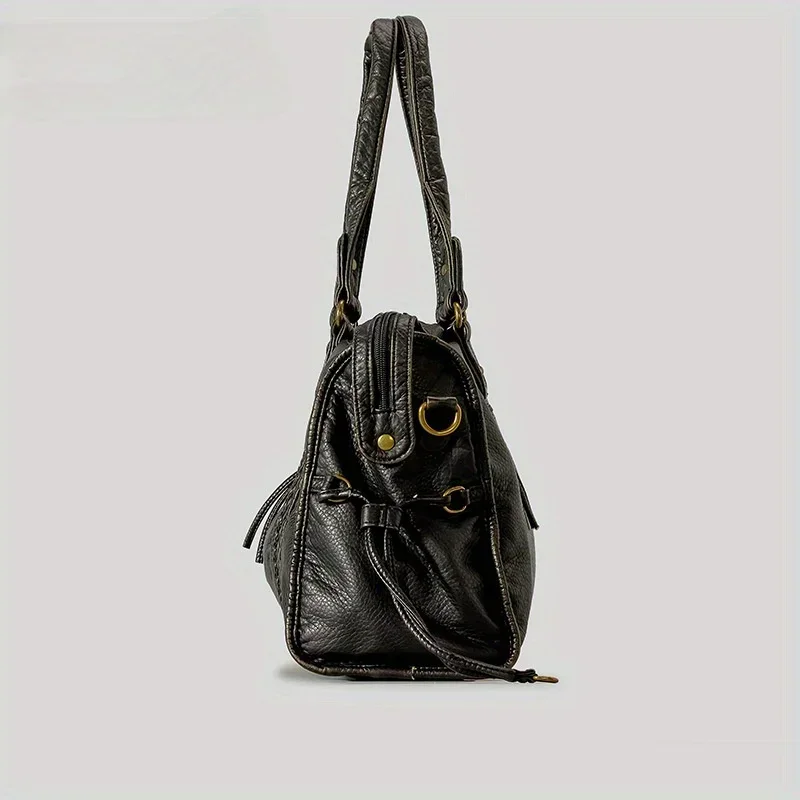 レディースファッションヴィンテージウォッシュドソフトレザート - Leatherwork Rivets のレビューと価格