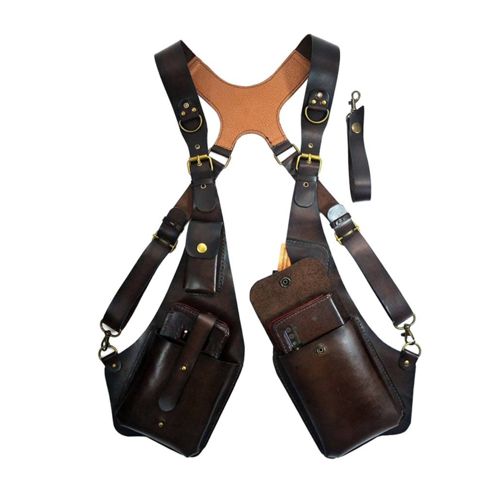 レトロ盗難防止レザーダブルショルダーバッグ アームピットバッ - Leatherwork Rivets のレビューと価格
