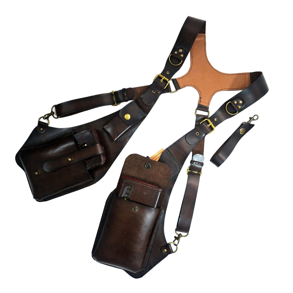 レトロ盗難防止レザーダブルショルダーバッグ アームピットバッ - Leatherwork Rivets のレビューと価格