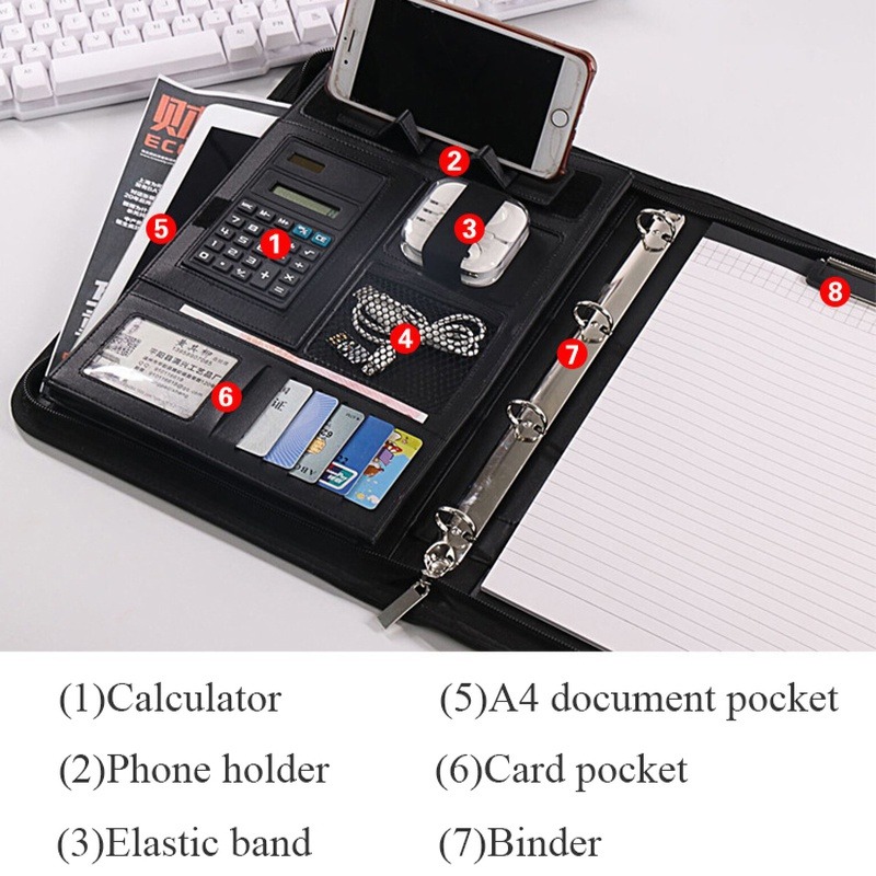 1Pc A4 PU レザージッパーファイルフォルダーバッグド - Leather Work Folder のレビューと価格