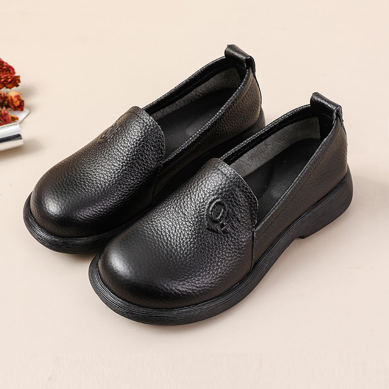 女性用本革モカシン,レトロな丸いつま先,滑り止めフラット,毎 - Leather Work Flats Women のレビューと価格